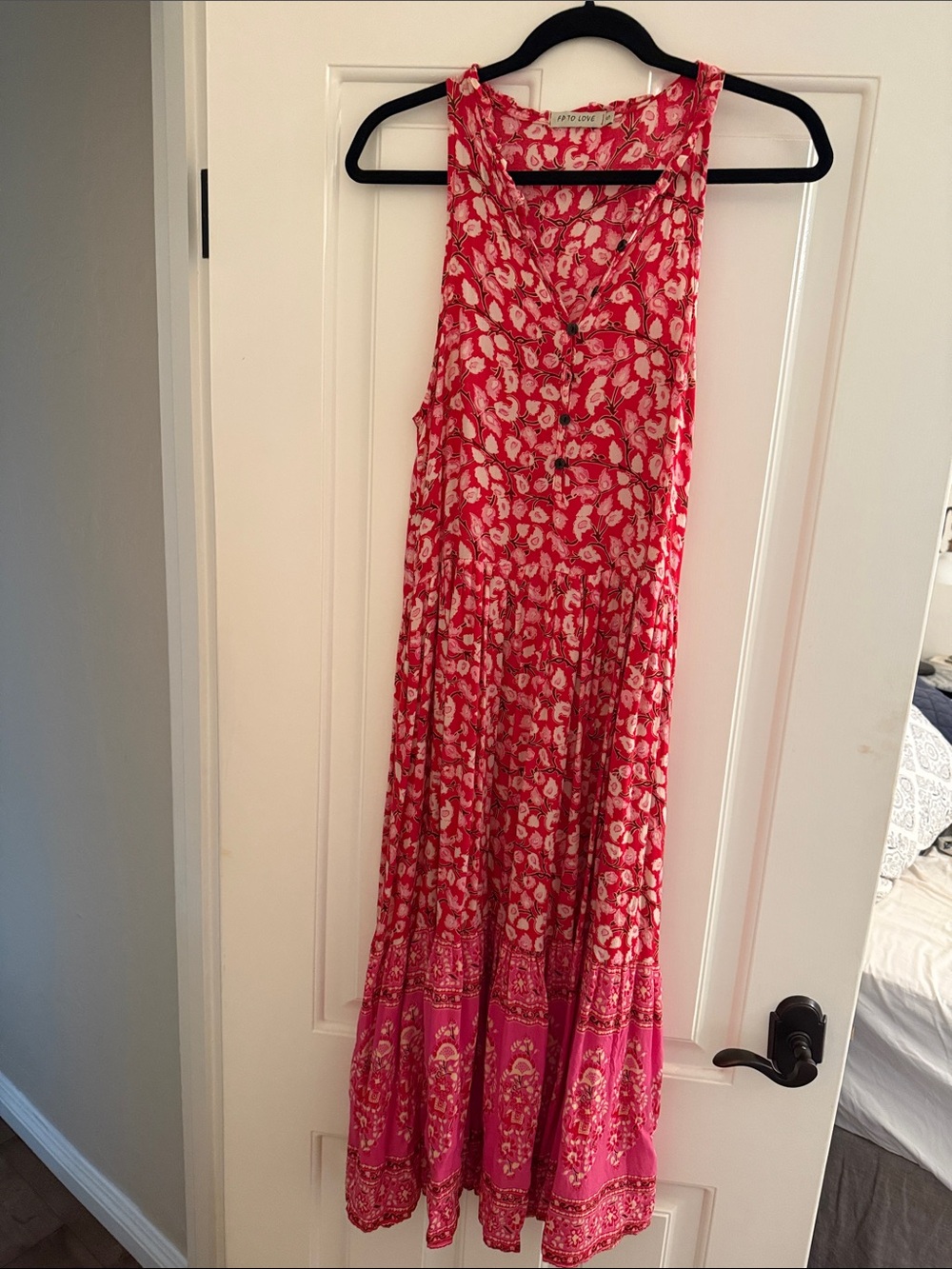 Boho Pink Floral Tiered Maxi Dress.